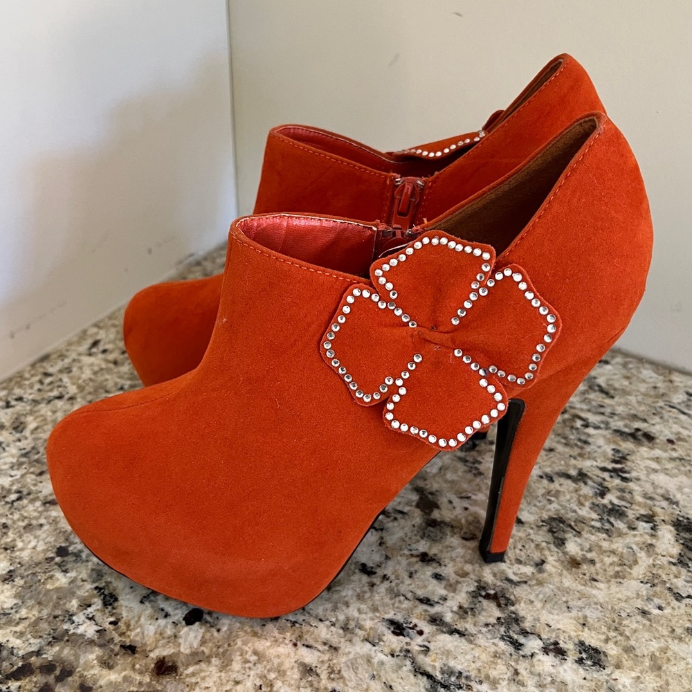 Delicacy Platform Stiletto Deep Orange Bootie Heels